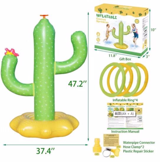 Set da gioco gonfiabile per lancio di anelli di cactus, gioco da piscina, giocattolo, irrigatore d'acqua da cortile per bambini