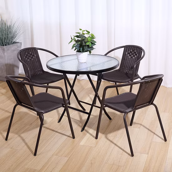 Imitazione di divano da esterno, tavoli e sedie da tè e caffè per il tempo libero in tre pezzi all'aperto