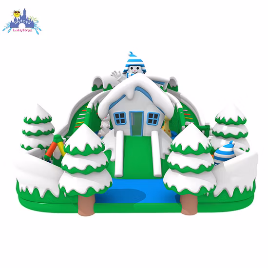 Parco giochi all'aperto, mondo del ghiaccio e della neve, grande sdraietta gonfiabile con scivolo per bambini e adulti, ideale per il divertimento invernale
